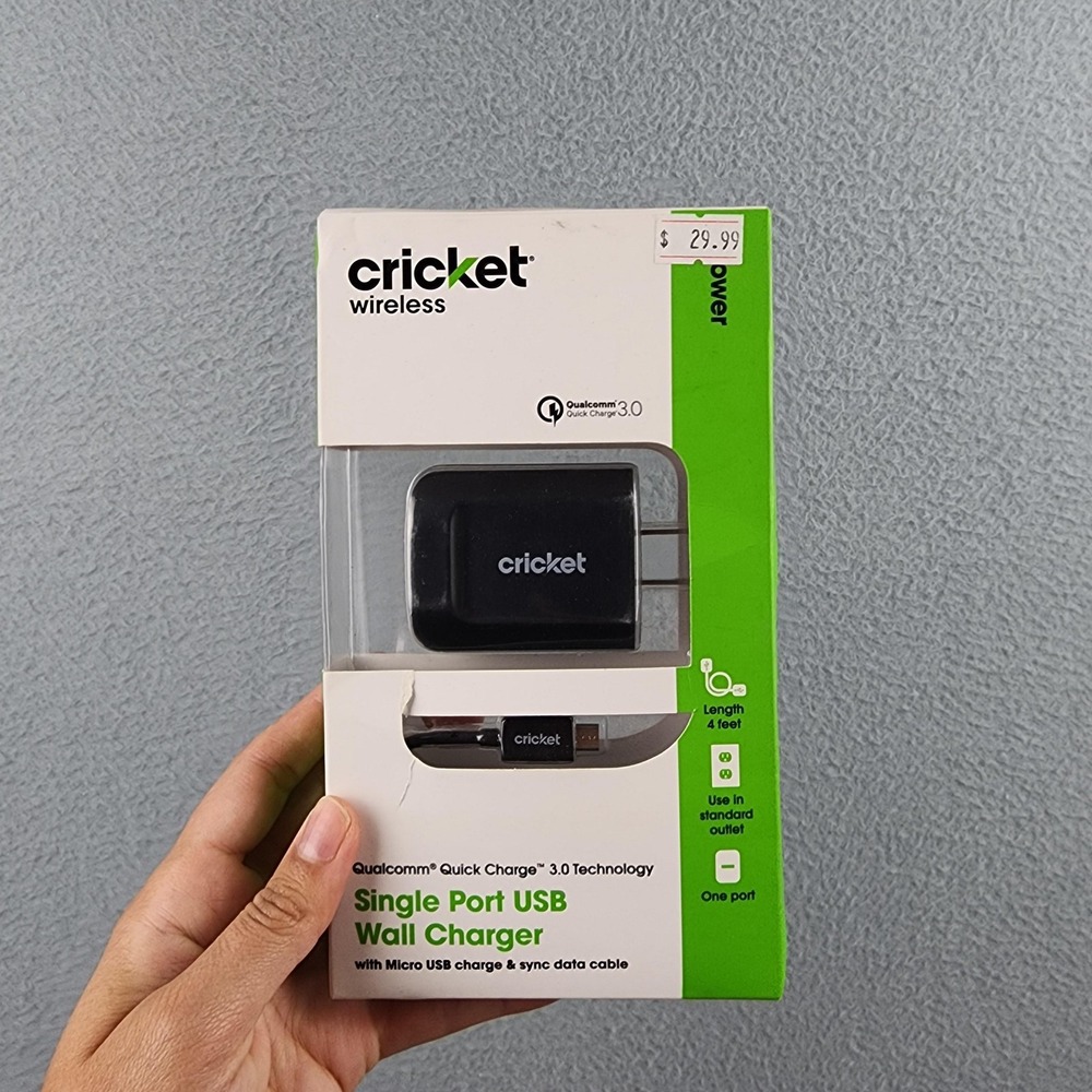 Cricket USB Wall Charger Micro USB Cable Quick Charge 3.0 Black Open Box